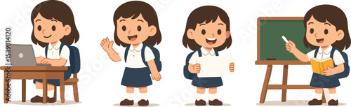 Web student, schoolgirl, education cartoon, cute, flat design