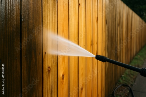 Pressure Washing Wooden Fence Side Angle Shot