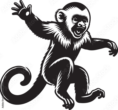Capuchin Monkey Simple Black and White Vector Illustration
