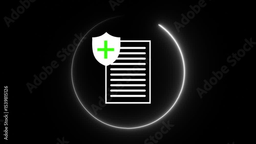 Glowing neon Health insurance icon animation black background .