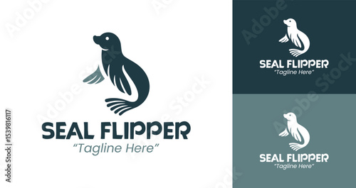 Creative Seal Flipper Logo with Oceanic Waves and Blue-Turquoise Theme