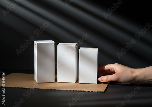 Mockup of three white stacked boxes, product packaging mockup for branding and presentation
