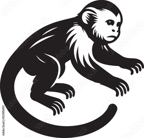 Capuchin Monkey Simple Black and White Vector Illustration