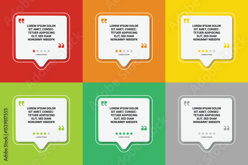 Speech bubble review rating set with testimonials quotes star color background