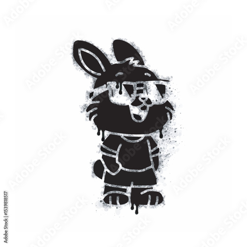 Rabbit spray icon isolated on white background. Rabbit graffiti icon sprayed in black on white background. Vector illustration.
