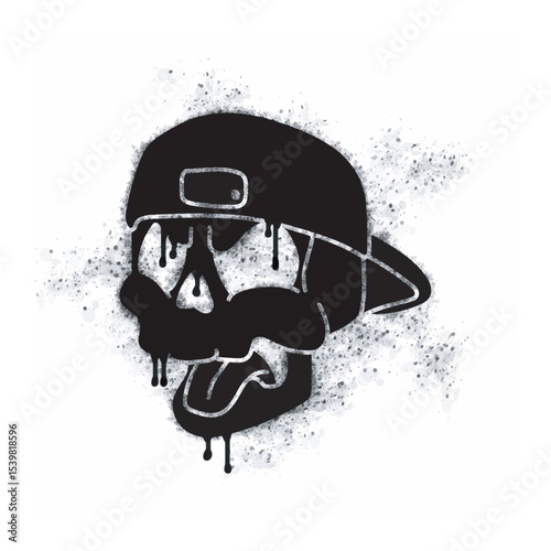 Skull spray icon isolated on white background. Skull graffiti icon sprayed in black on white background. Vector illustration.
