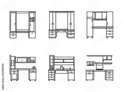 Foldable murphy desk furniture minimal line art vector