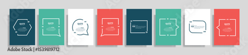Collection of blank quote frame templates. Text in brackets, empty quote speech bubble, quotation. Text box isolated on color background