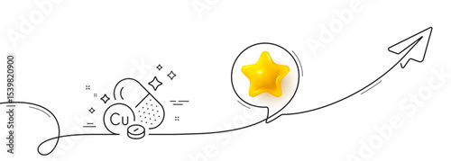 Copper mineral line icon. Continuous line with share plane. Chemical element Cu sign. Capsule or pill symbol. 3d star in speech bubble. Copper mineral single line ribbon. Loop curve pattern. Vector