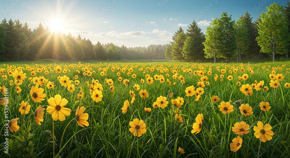 Obraz premium field of yellow tulips