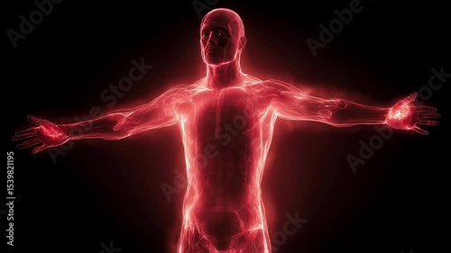 Medical visualization revealing human body heat map, highlighting potential inflammation zones through advanced thermal imaging technology with anatomical diagnostic rendering