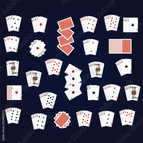 Playing cards icons. playing cards sets, poker hand playing cards and playing cards deck illustration