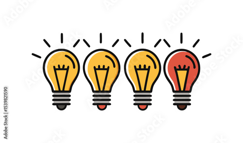 Four light bulbs idea generation innovation concept