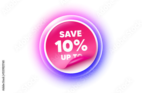Discount sticker purple gradient. Paper offer price tag. Save up to 10 percent. Discount Sale offer price sign. Special offer symbol. Sticker label. Grain dots effect. Vector