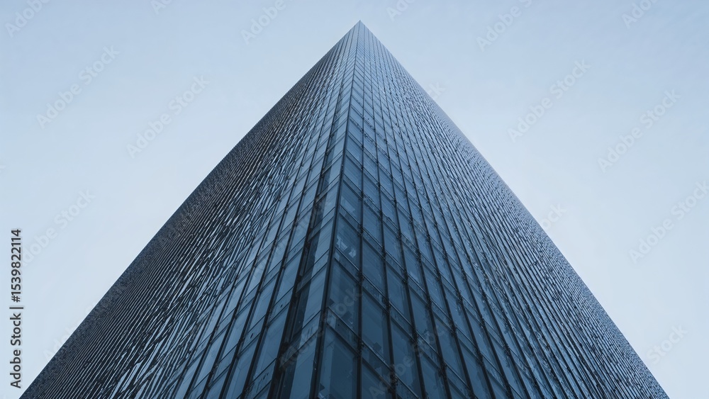 Obraz premium Modern skyscraper facade viewed from below.