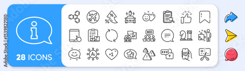 Inventory checklist, Car charging and Text message line icons. Interest rate, AI generate, Inflation icons. Pack of Search analysis, Star, Strategy icon. Vector