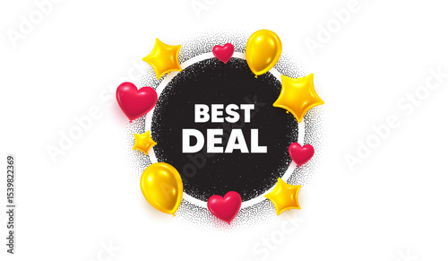 Best deal picture frame banner. Circle photo frame. Best deal tag. Special offer Sale sign. Advertising Discounts symbol. 3d balloons as hearts, stars. Grain dots pattern. Vector