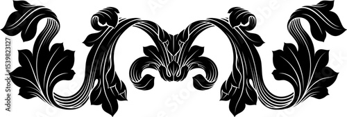 A filigree medieval crest coat of arms heraldic style pattern motif. In a vintage woodcut etching style.