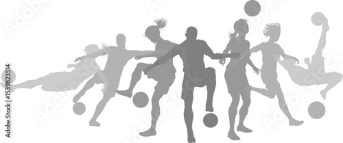 Silhouette soccer football player set. Active sports people healthy players fitness silhouettes concept.