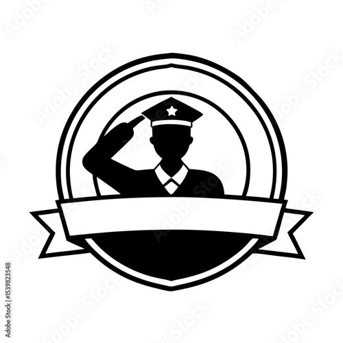 saluting officer silhouette with a medal