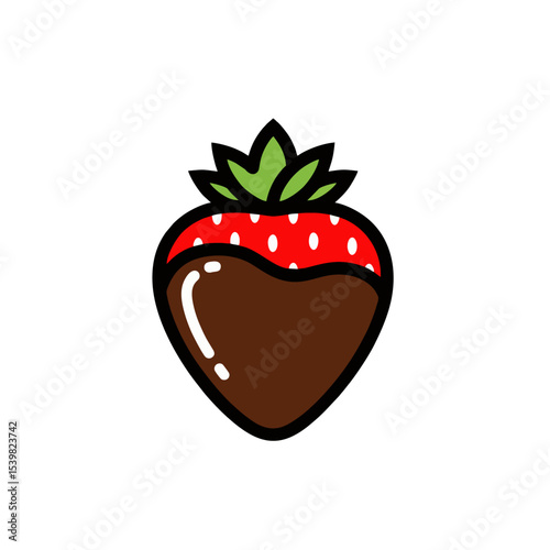 Minimalist Chocolate Dipped Strawberry Logo, Bold Outlines