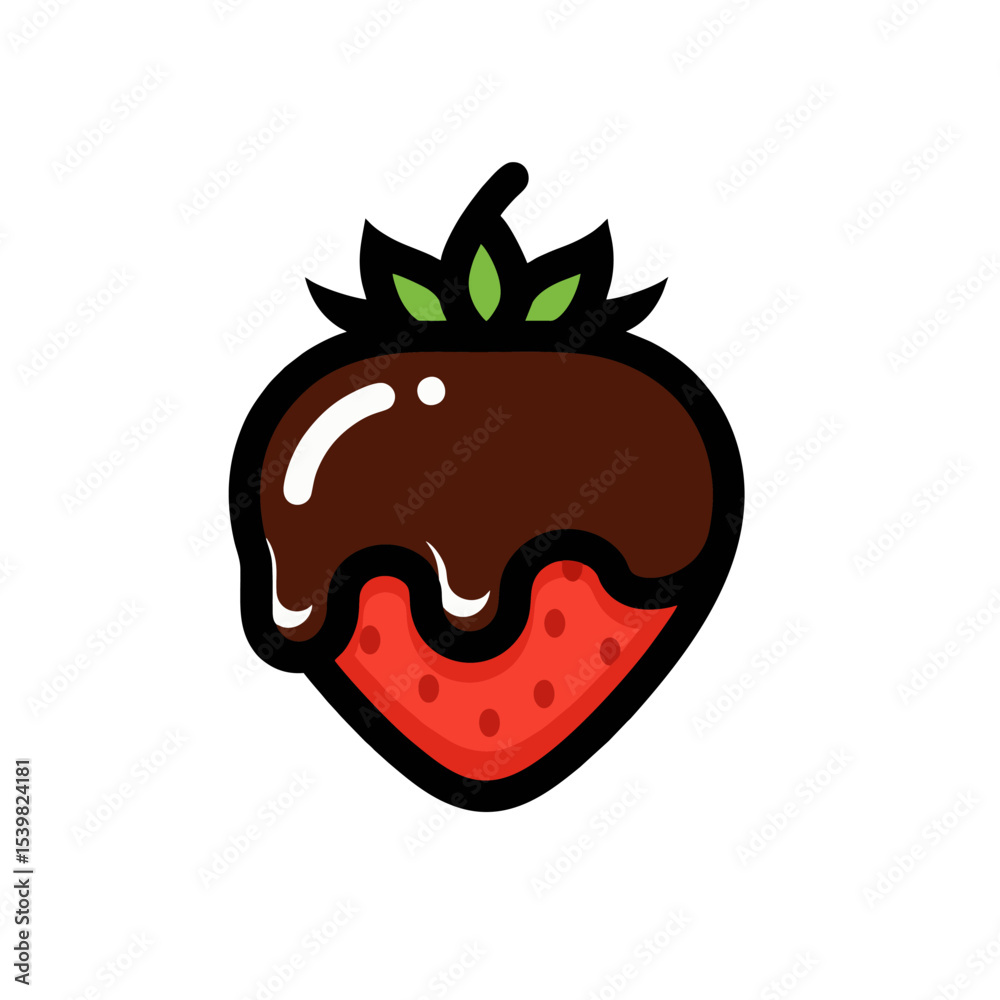 Obraz premium Strawberry With Chocolate Glaze Logo, Thick Lines, Flat Design