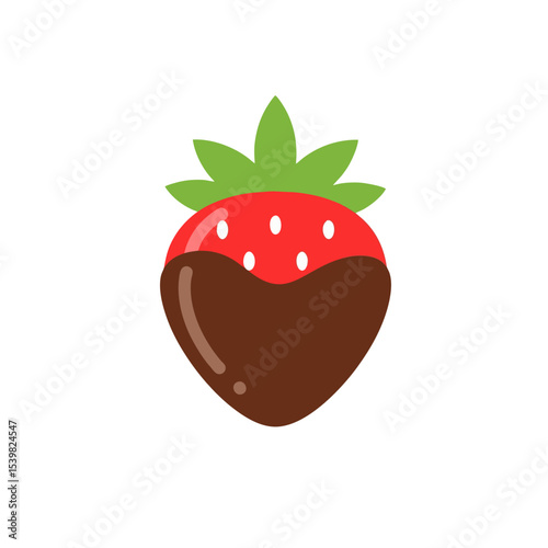 Flat Design Chocolate Covered Strawberry Icon, Fruit Logo, Vector Illustration