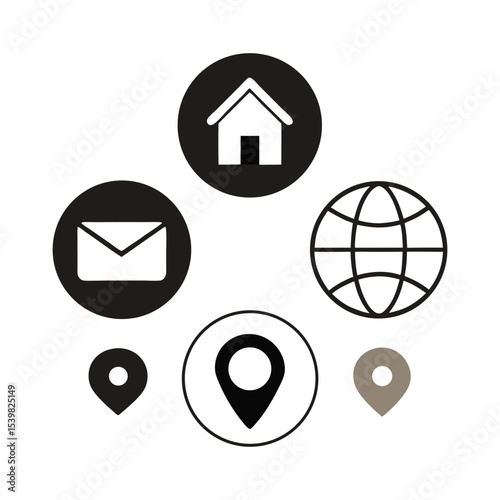 Contact us icons home email globe location map