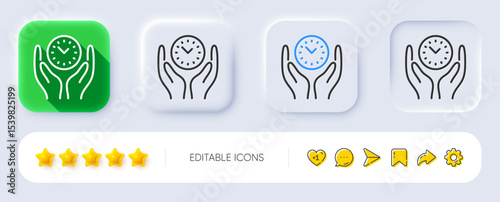 Safe time line icon. Neumorphic, Flat shadow, 3d buttons. Clock sign. Office management symbol. Line safe time icon. Social media icons. Vector