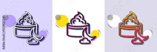 Night face cream line icon. Halftone dotted pattern. Gradient icon with grain shadow. Skin care sign. Cosmetic lotion symbol. Line night cream icon. Various designs. Vector