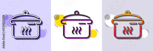 Boiling pan line icon. Halftone dotted pattern. Gradient icon with grain shadow. Cooking sign. Food preparation symbol. Line boiling pan icon. Various designs. Vector