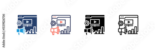 Video Advertising icon set multiple style collection