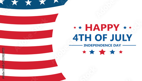 Happy 4th of July Independence Day Banner with Flag, USA Patriotic Stars and Stripes Graphic for July Fourth, American Independence Day Celebration Poster Design.