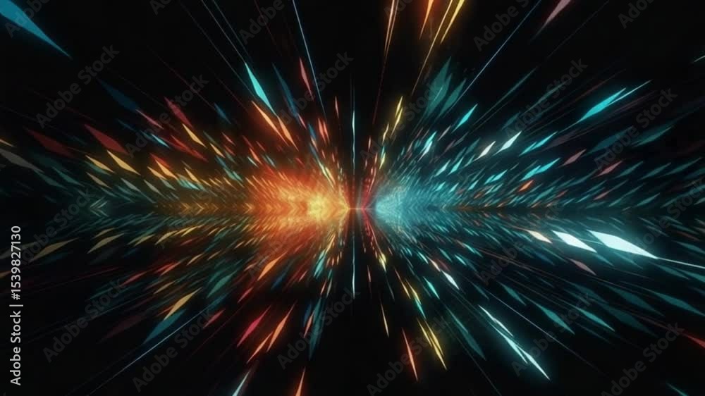 Abstract light tunnel background with dynamic neon lines for high speed travel