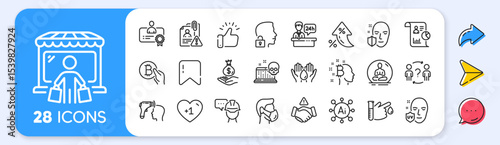 Blood donation, Foreman and Dont handshake line icons. Interest rate, AI generate, Inflation icons. Pack of Report, Uv protection, Bitcoin think icon. Vector