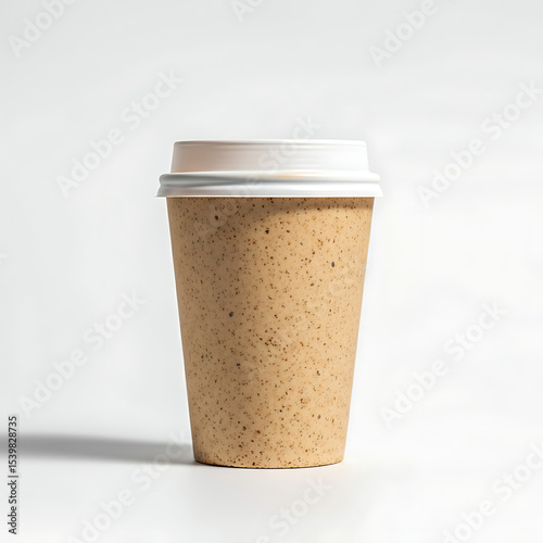 Mockup of eco-friendly paper coffee cup with white lid, packaging mockup for beverage and branding design industry

