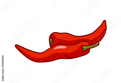 Two red chili pepper on white background. Vector illustration.