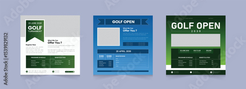 Golf tournament square social media post template. Modern annual sports event banner for Instagram or Facebook