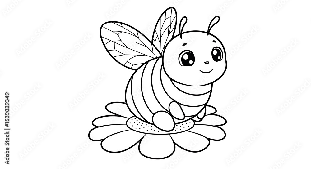 Fototapeta premium Adorable Cartoon Bee on Flower Free Printable Coloring Page