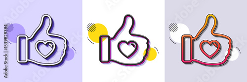 Like hand line icon. Halftone dotted pattern. Gradient icon with grain shadow. Thumbs up finger sign. Brand ambassador gesture symbol. Line like hand icon. Various designs. Vector