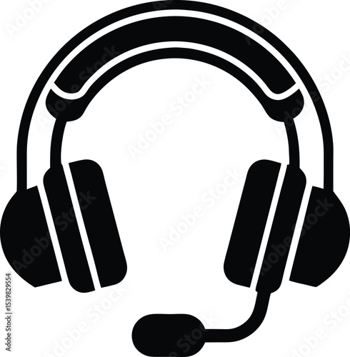 Black and white headset icon Silhouette for customer service and communication