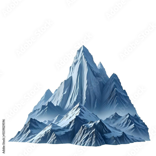 Snow-Covered Jagged Mountain Peaks on Transparent Background