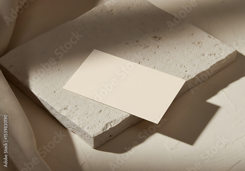 Mockup of blank business card on stone surface, branding card mockup for stationery and identity design

