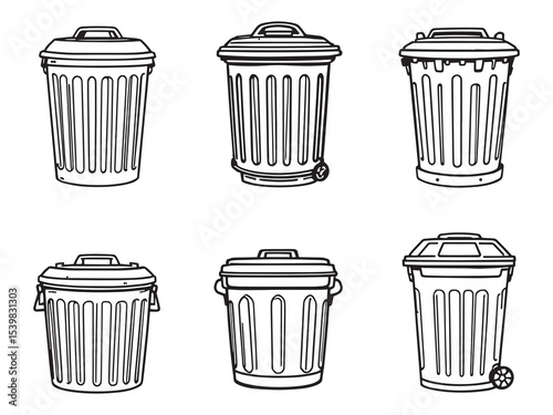 Hand drawn garbage can in outline graphic
