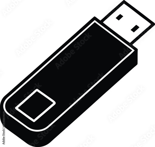 Isometric Black and White USB Silhouette Flash Drive Icon for Data Storage