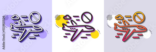 Cancel flight line icon. Halftone dotted pattern. Gradient icon with grain shadow. No flights sign. Stop travelling symbol. Line cancel flight icon. Various designs. Vector