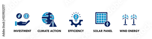 Net Zero Business banner web icon vector illustration concept with icon of investment, climate action, efficiency, solar panel, and wind energy