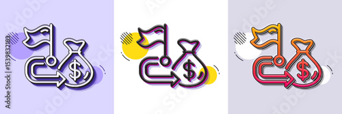 Financial goal line icon. Halftone dotted pattern. Gradient icon with grain shadow. Money cashback sign. Investment budget symbol. Line financial goal icon. Various designs. Vector
