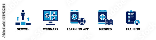 Lifelong Learning banner web icon vector illustration concept with icon of growth, webinars, learning app, blended, and training