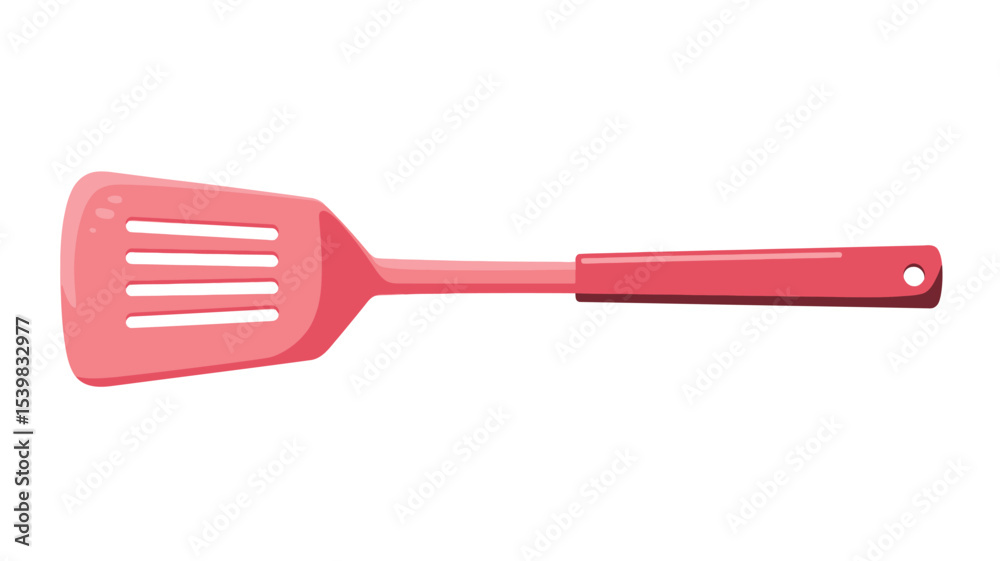 A studio shot of a pink plastic spatula, viewed from the side. The spatula has a broad, slightly rectangular head with several vertical slots and a long, slender handle. A studio shot of a pink plastic spatula, viewed from the side. The spatula has a broad, slightly rectangular head with several vertical slots and a long, slender handle.